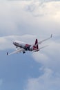 Qantas Boeing 737 aircraft VH-XZJ named Mendoowoorrji wearing a special aboriginal themed livery performing a flypast over Melbour