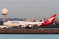 Qantas Boeing 747 jumbo jet commercial airliner landing at Sydney Airport Royalty Free Stock Photo