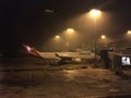 Qantas A330 jet at the gate for an early morning departure