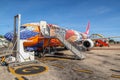 Qantas plane painted with Aboriginal art Royalty Free Stock Photo