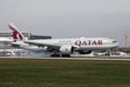 Qatar Airways Plane landing in Munich Airport, touchdown