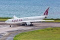 Qatar Airways Airbus A330 airplane Mahe Seychelles airport Royalty Free Stock Photo