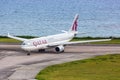 Qatar Airways Airbus A330 airplane Mahe Seychelles airport Royalty Free Stock Photo