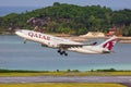 Qatar Airways Airbus A330 airplane Mahe Seychelles airport Royalty Free Stock Photo