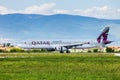 Qatar Airways Airbus after landing in Zagreb