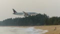 Qatar airways airplane landing at phuket airport in hazy day Royalty Free Stock Photo