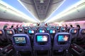 Qatar Airways' Boeing 787-8 Dreamliner economy class cabin at Singapore Airshow