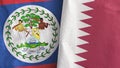 Qatar and Belize two flags textile cloth 3D rendering