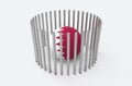 3d rendering. Qatar country flag sphere ball on the floor which surround by steel pipes. Qatar diplomatic crisis concept