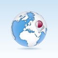 Qatar - country map and flag located on globe, world map. Royalty Free Stock Photo