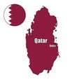 Qatar country purple flag vector map on isolated white background and pin for travel, middle east, and geography concepts.