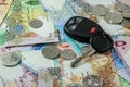 Qatar currency with car key