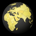 Qatar on dark globe with yellow world map.