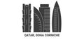 Qatar, Doha Corniche, travel landmark vector illustration Royalty Free Stock Photo