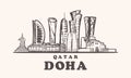 Qatar,Doha skyline hand drawn sketch vector illustration.