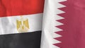 Qatar and Egypt two flags textile cloth 3D rendering