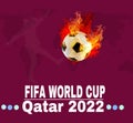 Qatar 2022 Fifa World Cup with white Football ball flying in flames. International football organization in Qatar. Royalty Free Stock Photo