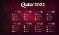 Qatar 2022 final soccer cup logo, football world tournament table of the qualification stage group A, B, C, D, E, F, G, H teams Royalty Free Stock Photo