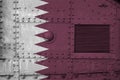 Qatar flag depicted on side part of military armored tank closeup. Army forces conceptual background Royalty Free Stock Photo