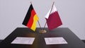 Qatar and Germany flag, politics relationship, national flags. Partnership deal 3D illustration