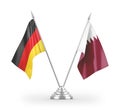 Qatar and Germany table flags isolated on white 3D rendering