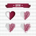 Qatar heart with flag inside. Grunge vector graphic symbols