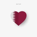 Qatar heart shaped flag. Origami paper cut Qatari national banner