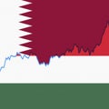 Qatar and Hungary national flags separated by a line chart.