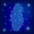 Qatar map in blue. Dotted map. Dots State of Qatar map with spotlights on dark blue background.