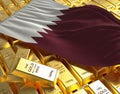 Qatar flag on golden bars 3d concept illustration