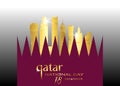 Qatar national day celebration 18 december, qatar gold silhouette building and waving flag, vector illustration