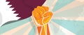 Qatar propaganda poster fight and protest independence struggle rebellion show symbolic strength with hand fist Royalty Free Stock Photo