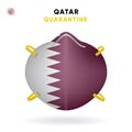 Qatar Quarantine Mask with Flag. Medical Precaution Concept. Vector illustration Coronavirus isolated on white Royalty Free Stock Photo