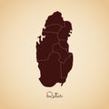 Qatar region map: retro style brown outline on.