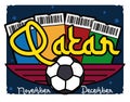 Qatar Sign with Winged Soccer Ball and Colorful Tickets, Vector Illustration