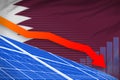 Qatar solar energy power lowering chart, arrow down - environmental natural energy industrial illustration. 3D Illustration