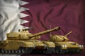 Qatar tank forces concept on the national flag background. 3d Illustration Royalty Free Stock Photo