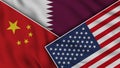 Qatar United States of America China Flags Together Fabric Texture Effect Illustrations Royalty Free Stock Photo