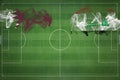 Qatar vs Iraq Soccer Match, national colors, national flags, soccer field, football game, Copy space