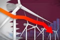 Qatar wind energy power lowering chart, arrow down - environmental natural energy industrial illustration. 3D Illustration