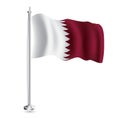 Qatari Flag. Isolated Realistic Wave Flag of Qatar Country on Flagpole