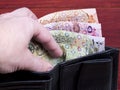 Qatari money in the black wallet