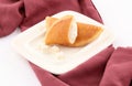 Qatayef Ramadan Traditional Sweets chesse on napkin vinous on white background