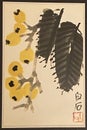 Qi Bai-shi Chinese Brush Painting Watercolor Loquat Sketch Brushstroke Freehand Brushwork Script Arts Calligraphy Seal Chop