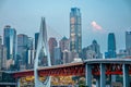 Qiansimen Bridge, Hongyadong and World Financial Center at sunset , Chongqing, China Royalty Free Stock Photo