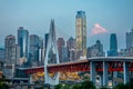 Qiansimen Bridge, Hongyadong and World Financial Center at sunset , Chongqing, China