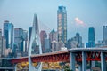 Qiansimen Bridge, Hongyadong and World Financial Center at sunset , Chongqing, China