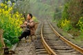 Qianwei China-A man playing the chinese fiddle