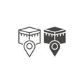 Qibla, kabah pin location, islamic concept. Vector outline icon template