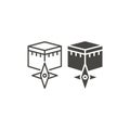 Qibla, muslim prayer direction, compass, kabah, islamic concept. Vector outline icon template